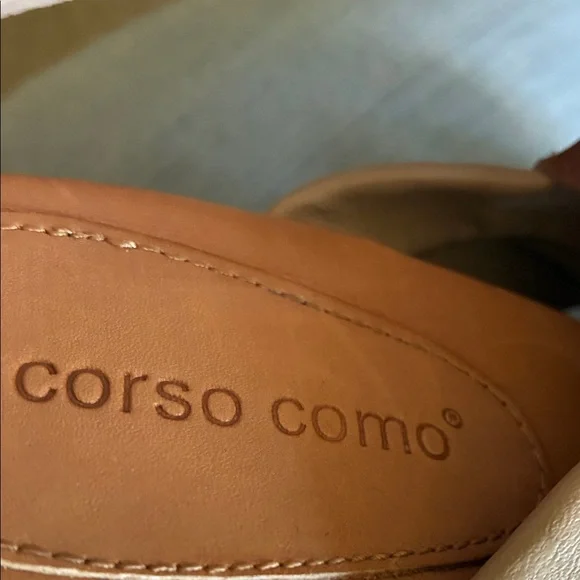 CORSO COMO Tan Wedge Sandals, leather & cork, slingback. 8.5M - Picture 11 of 15